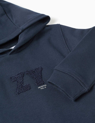 Sweat com capuz e bordado bouclé ZY para bebé menino, azul-escuro