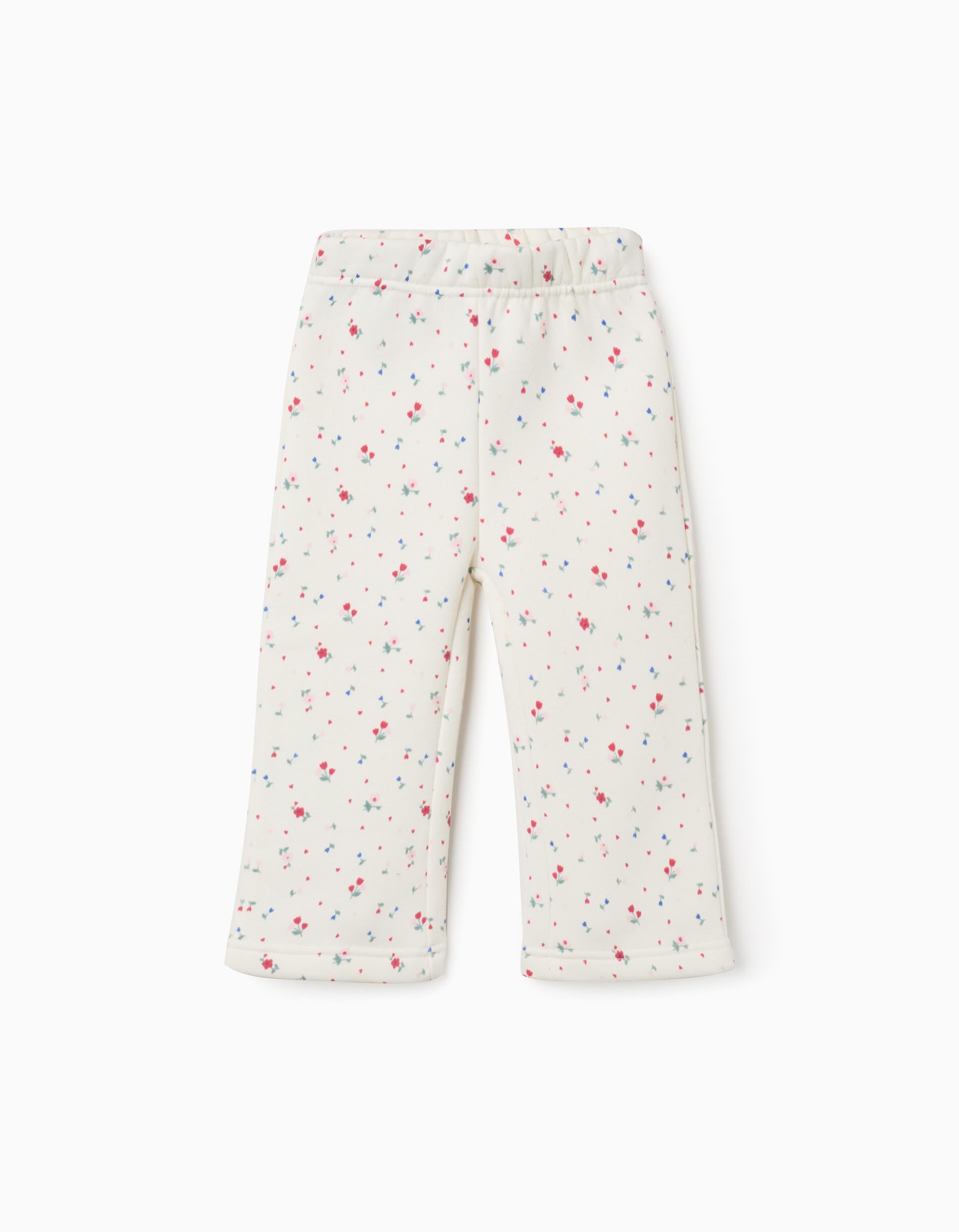 trousers for girls, floral print, adjustable waistband, off-white