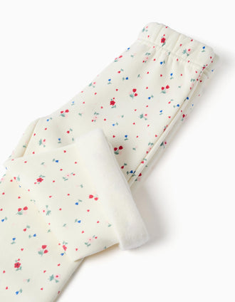 trousers for girls, floral print, adjustable waistband, off-white