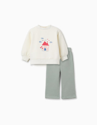 Sweatshirt and trousers set for girls, character print, ribbed trim, white