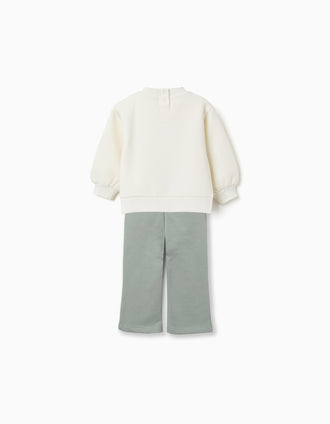 Sweatshirt and trousers set for girls, character print, ribbed trim, white