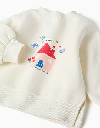 Sweatshirt and trousers set for girls, character print, ribbed trim, white