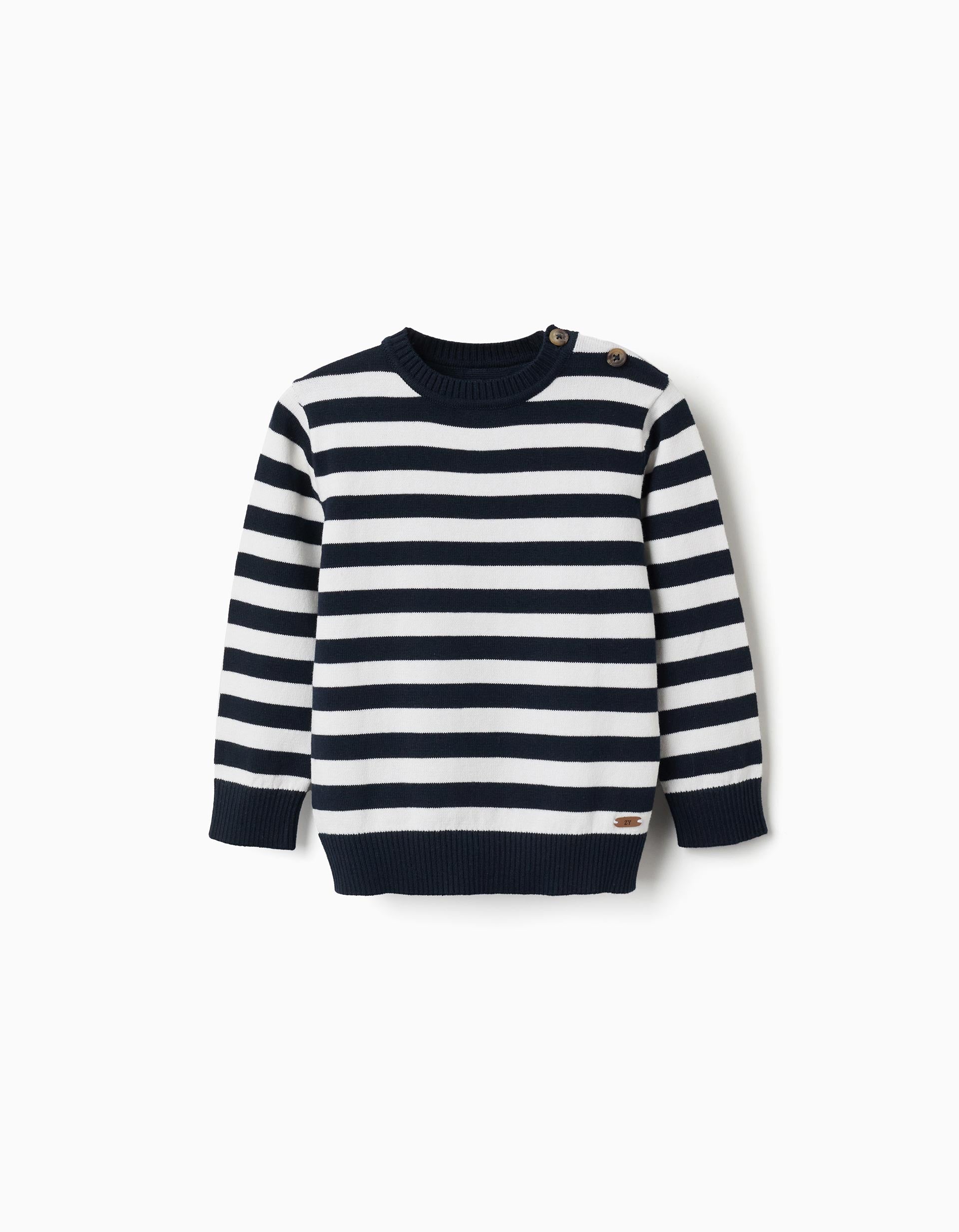 Pull en maille à rayures pour bébé garçon, blanc/bleu marine