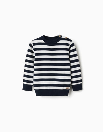 Pull en maille à rayures pour bébé garçon, blanc/bleu marine