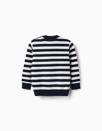 Pull en maille à rayures pour bébé garçon, blanc/bleu marine