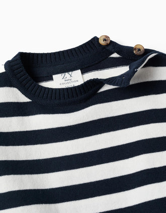 Pull en maille à rayures pour bébé garçon, blanc/bleu marine