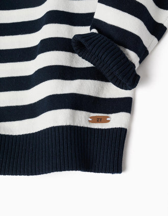 Pull en maille à rayures pour bébé garçon, blanc/bleu marine