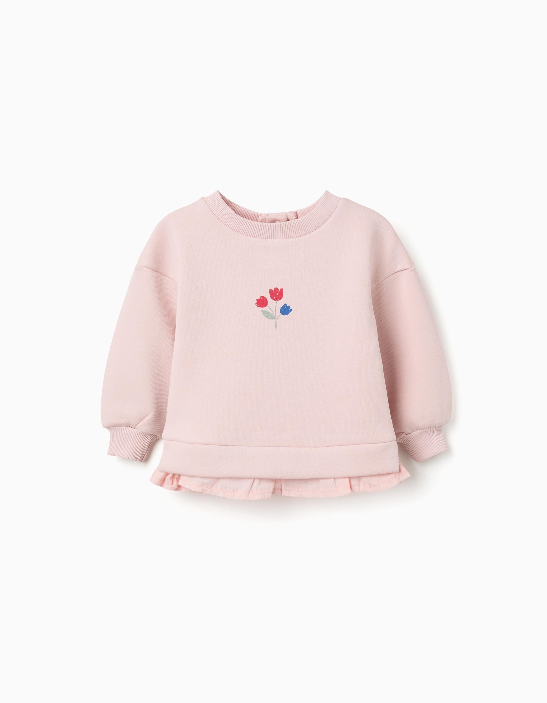 Brushed sweatshirt with flower print for baby girls, light pink