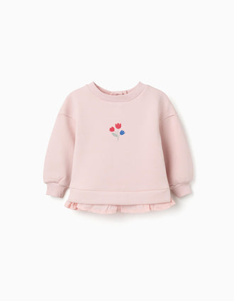 Brushed sweatshirt with flower print for baby girls, light pink