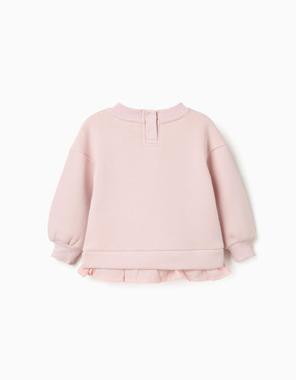 Brushed sweatshirt with flower print for baby girls, light pink