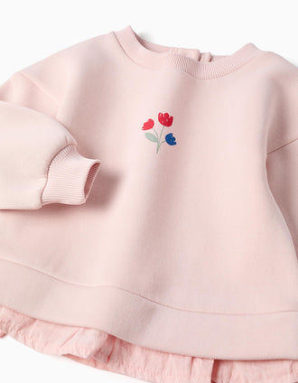 Brushed sweatshirt with flower print for baby girls, light pink