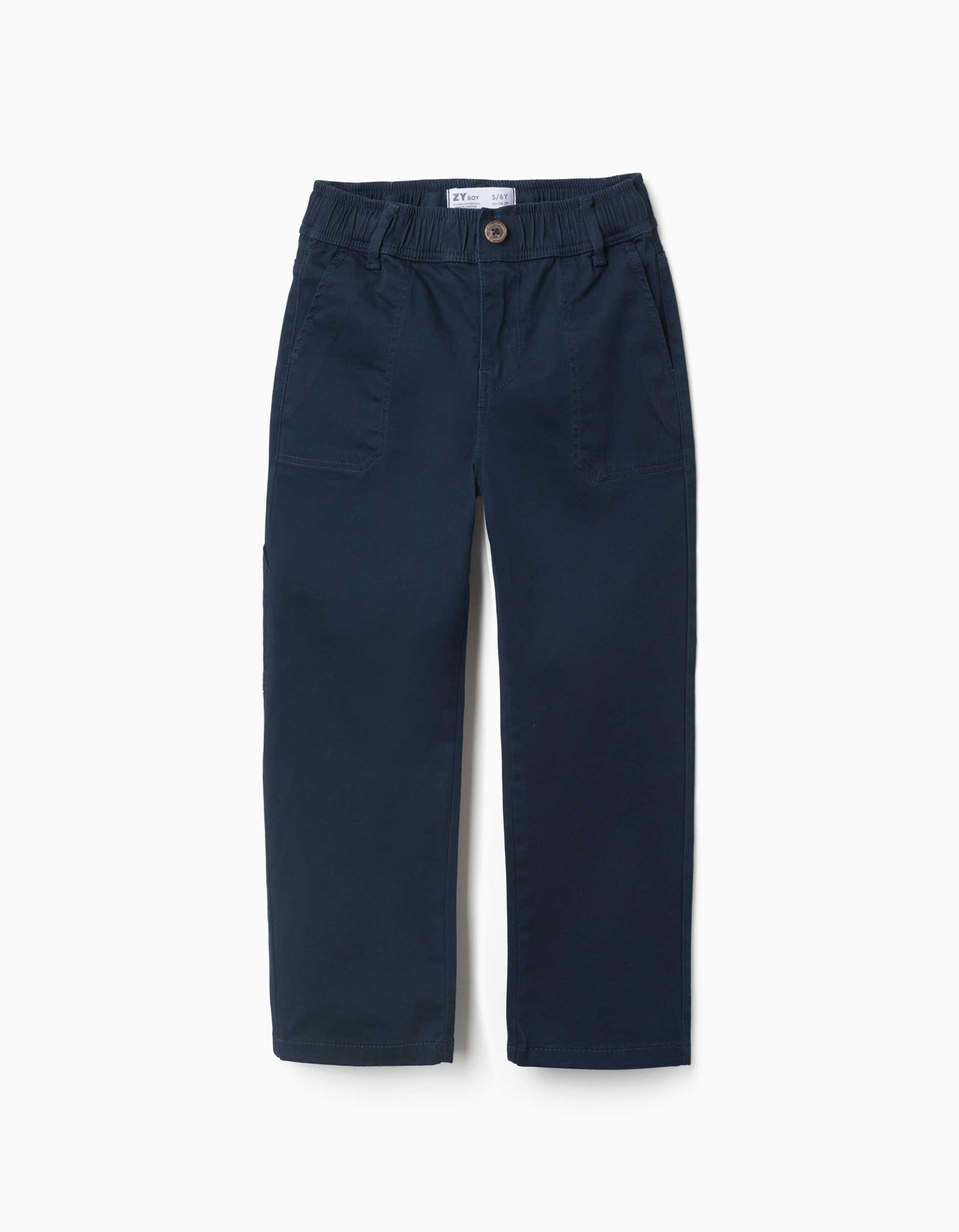 Calças carpenter de sarja com cintura elástica para menino, azul-marinho