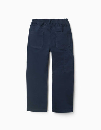 Calças carpenter de sarja com cintura elástica para menino, azul-marinho