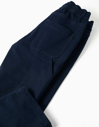 Calças carpenter de sarja com cintura elástica para menino, azul-marinho