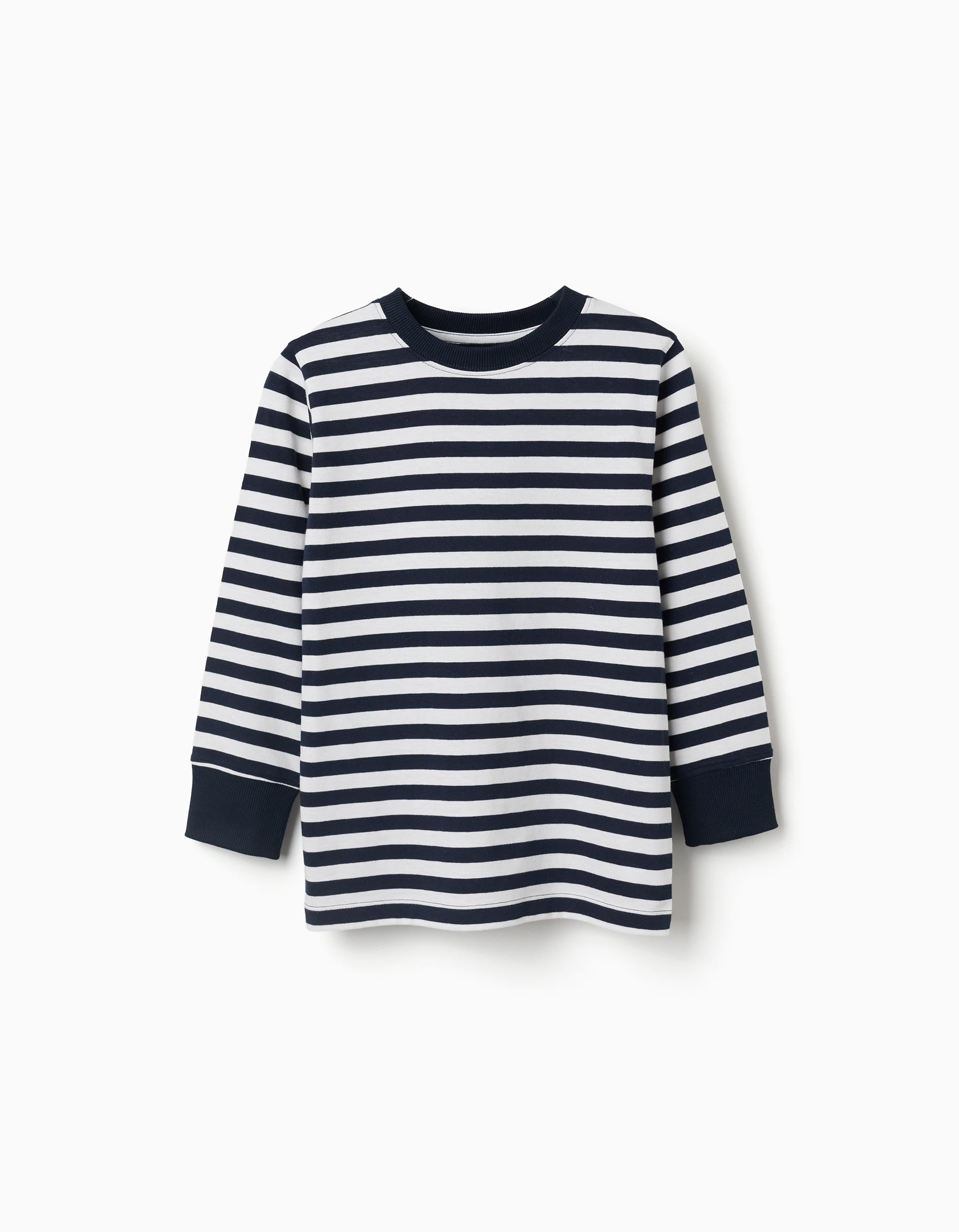 T-shirt à manches longues à rayures pour garçon, bleu marine/blanc