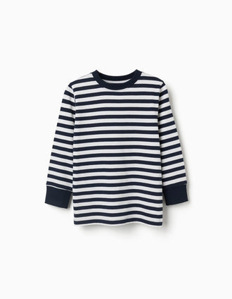 T-shirt à manches longues à rayures pour garçon, bleu marine/blanc