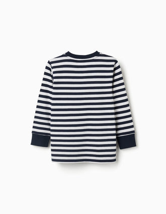 T-shirt à manches longues à rayures pour garçon, bleu marine/blanc