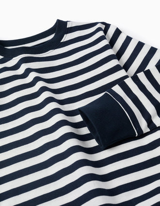 T-shirt à manches longues à rayures pour garçon, bleu marine/blanc