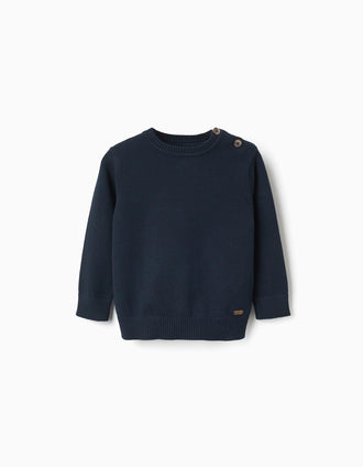 Pull en maille avec boutons sur l'épaule pour bébé garçon, bleu marine