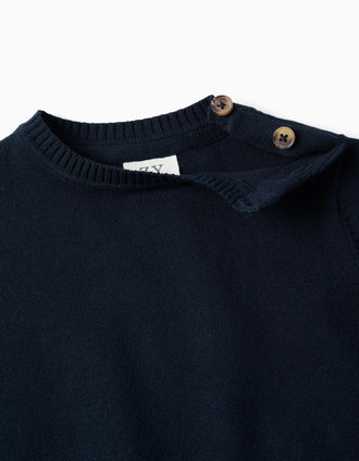 Pull en maille avec boutons sur l'épaule pour bébé garçon, bleu marine