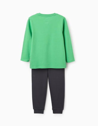 Pyjama en coton à manches longues Minecraft pour garçon, vert/gris