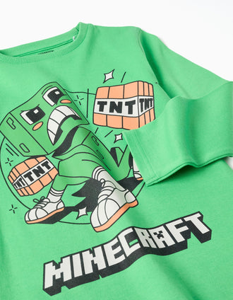 Pyjama en coton à manches longues Minecraft pour garçon, vert/gris