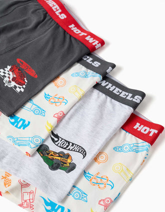 Pack de 4 boxers com estampados Hot Wheels para menino, branco/cinza