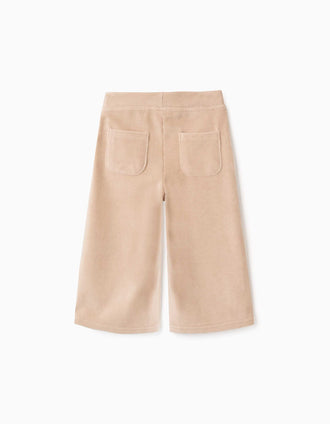 Corduroy trousers for girls, wide leg, adjustable waist, patch pockets, beige