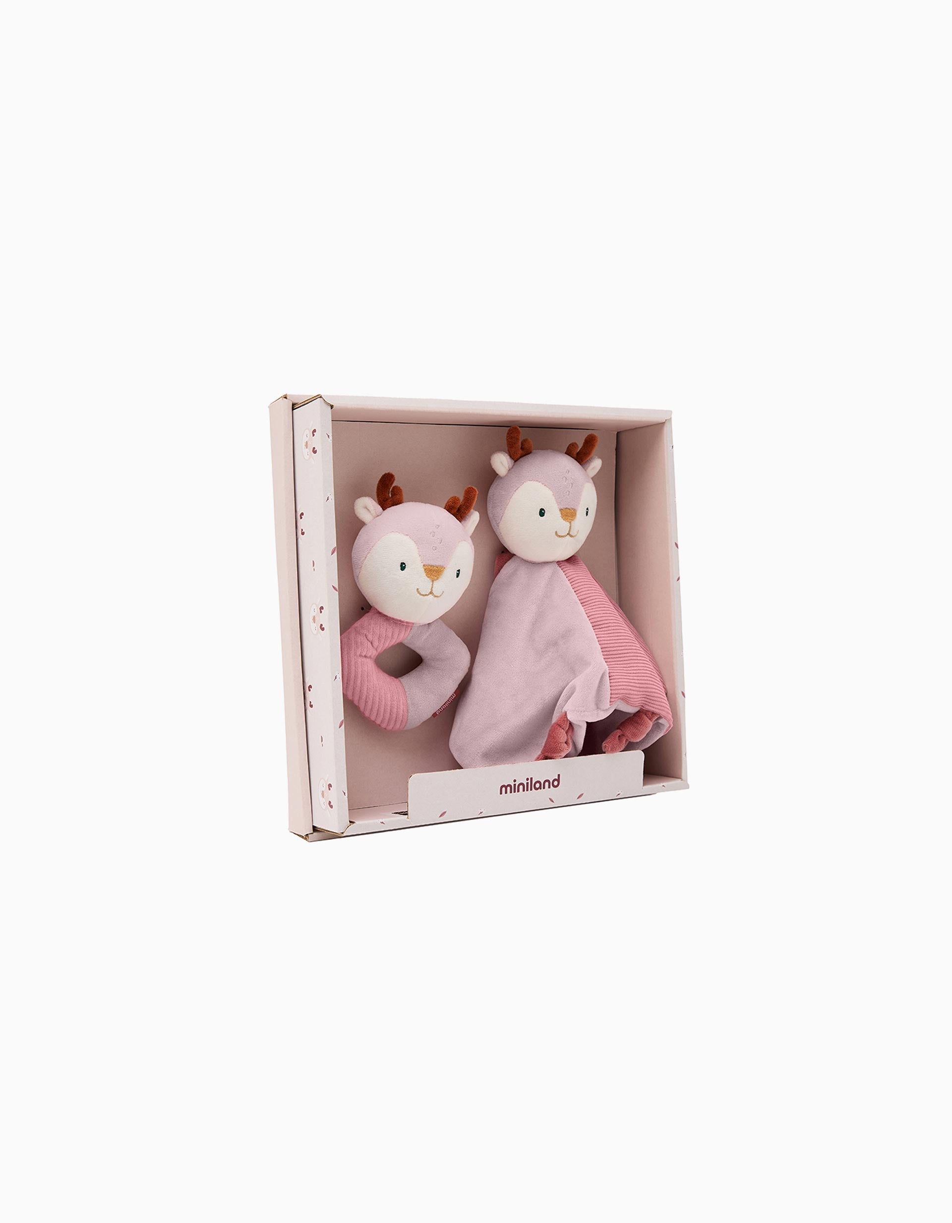 Pack Baby Deer Doudou and Rattle by Miniland 0M+, Pink