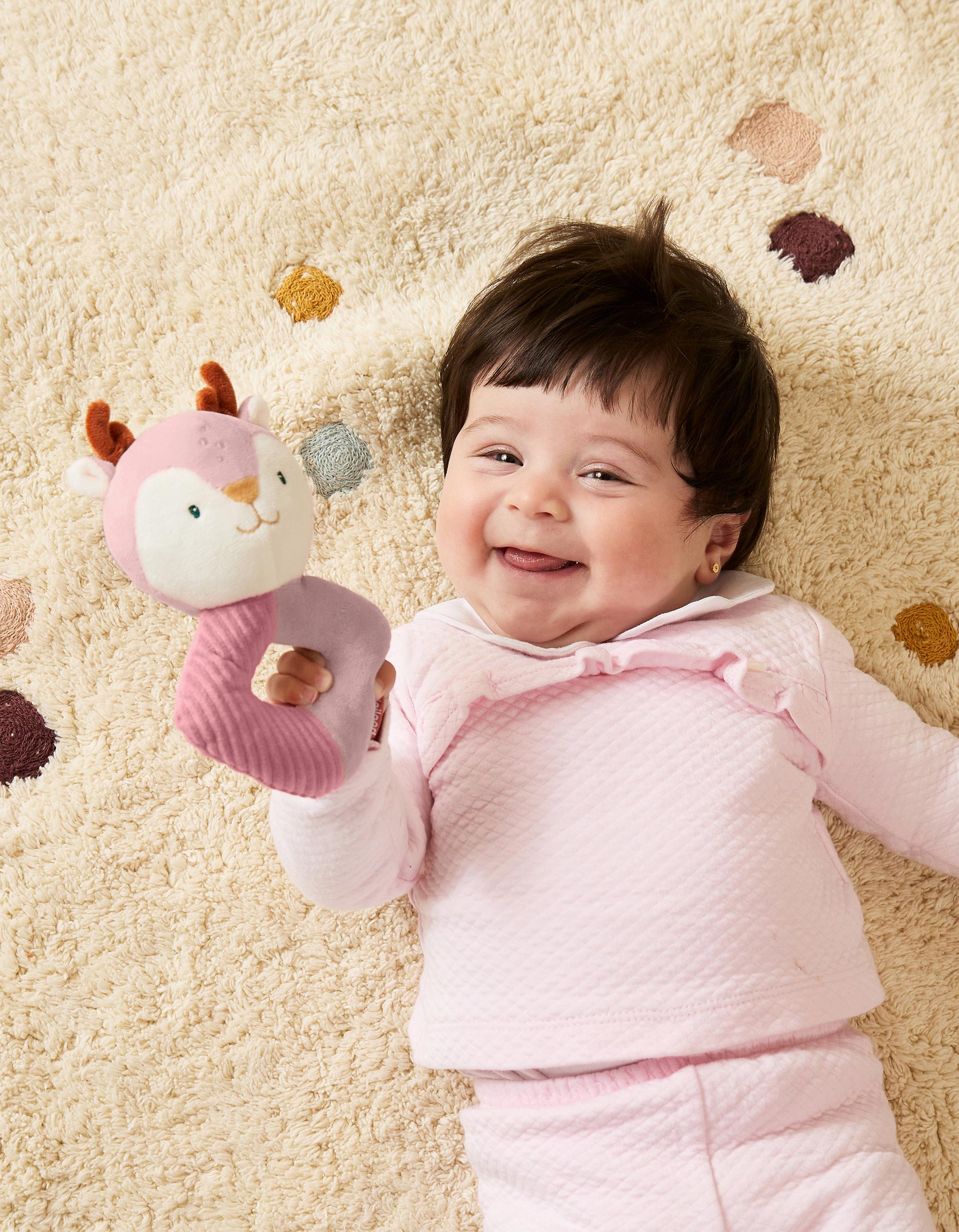 Pack Baby Deer Doudou and Rattle by Miniland 0M+, Pink