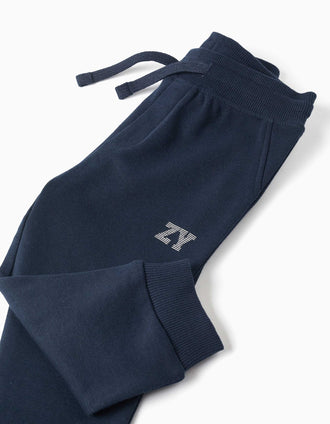 Calças de treino de felpa com cordão para bebé menino, azul-marinho