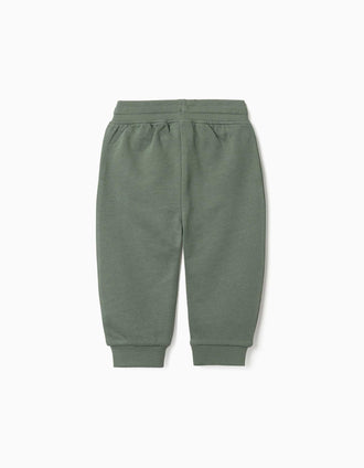 Calças de treino de felpa com cordão para bebé menino, verde-escuro
