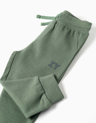 Calças de treino de felpa com cordão para bebé menino, verde-escuro