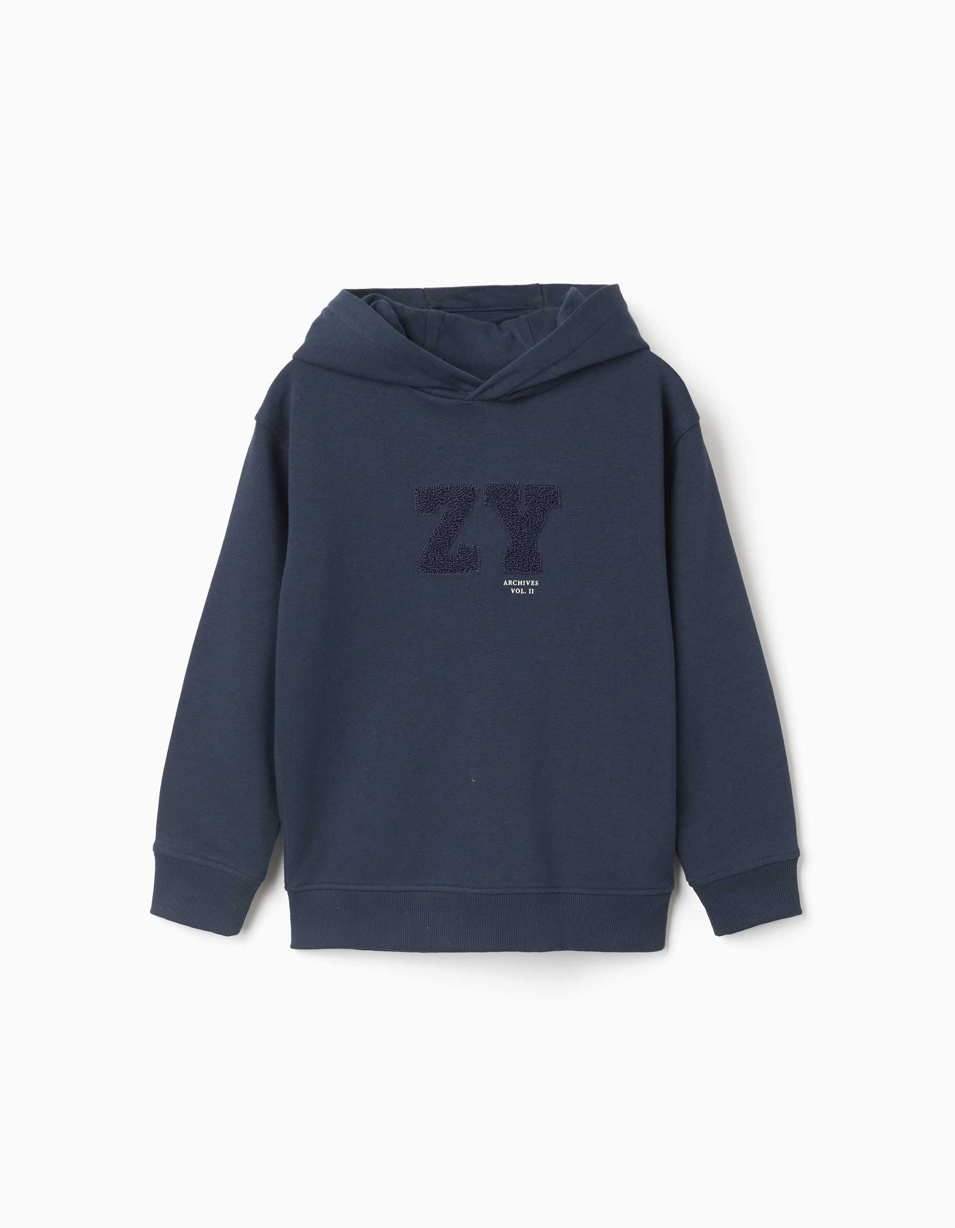 Sweat à capuche avec broderie en bouclettes ZY pour garçon, bleu marine