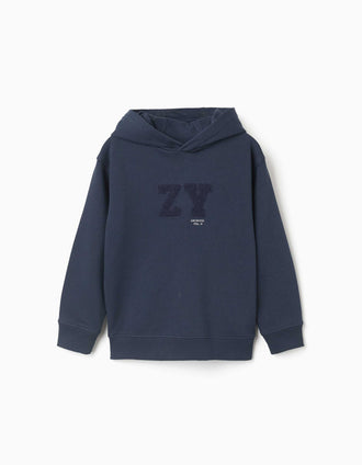 Sweat à capuche avec broderie en bouclettes ZY pour garçon, bleu marine