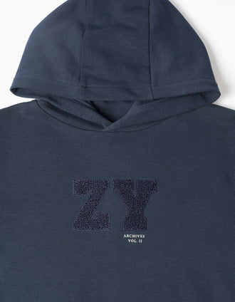 Sweat à capuche avec broderie en bouclettes ZY pour garçon, bleu marine