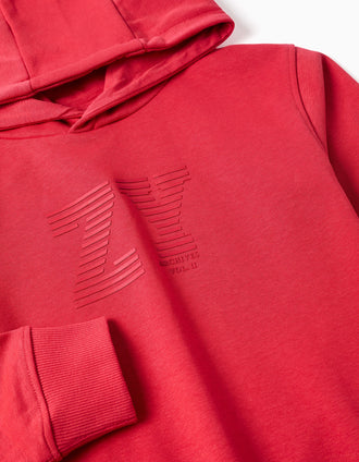 Sweat à capuche et imprimé en relief ZY pour garçon, rouge