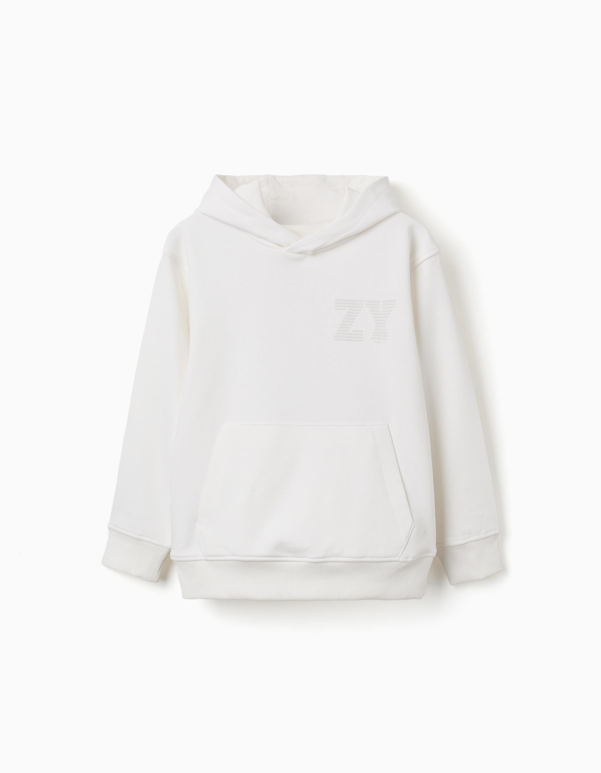 Sweat à capuche et imprimé en relief ZY pour garçon, blanc