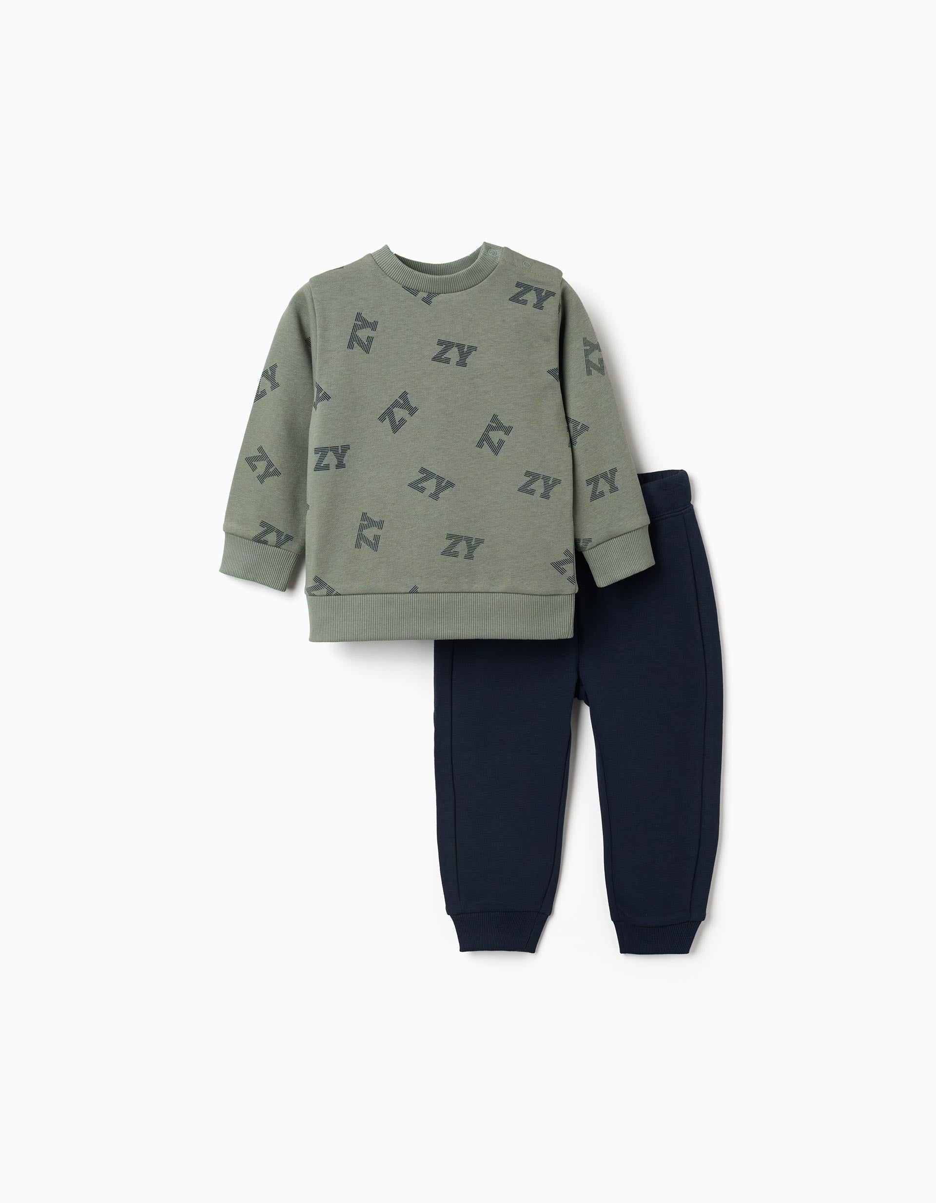 Ensemble de jogging en molleton pour bébé garçon, vert foncé/bleu marine