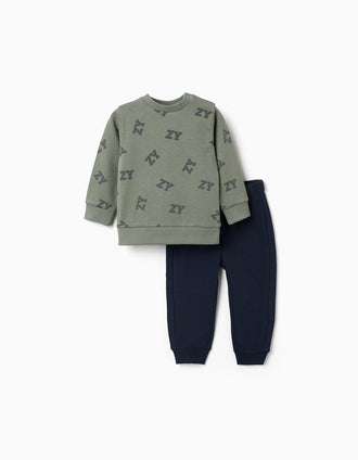 Ensemble de jogging en molleton pour bébé garçon, vert foncé/bleu marine