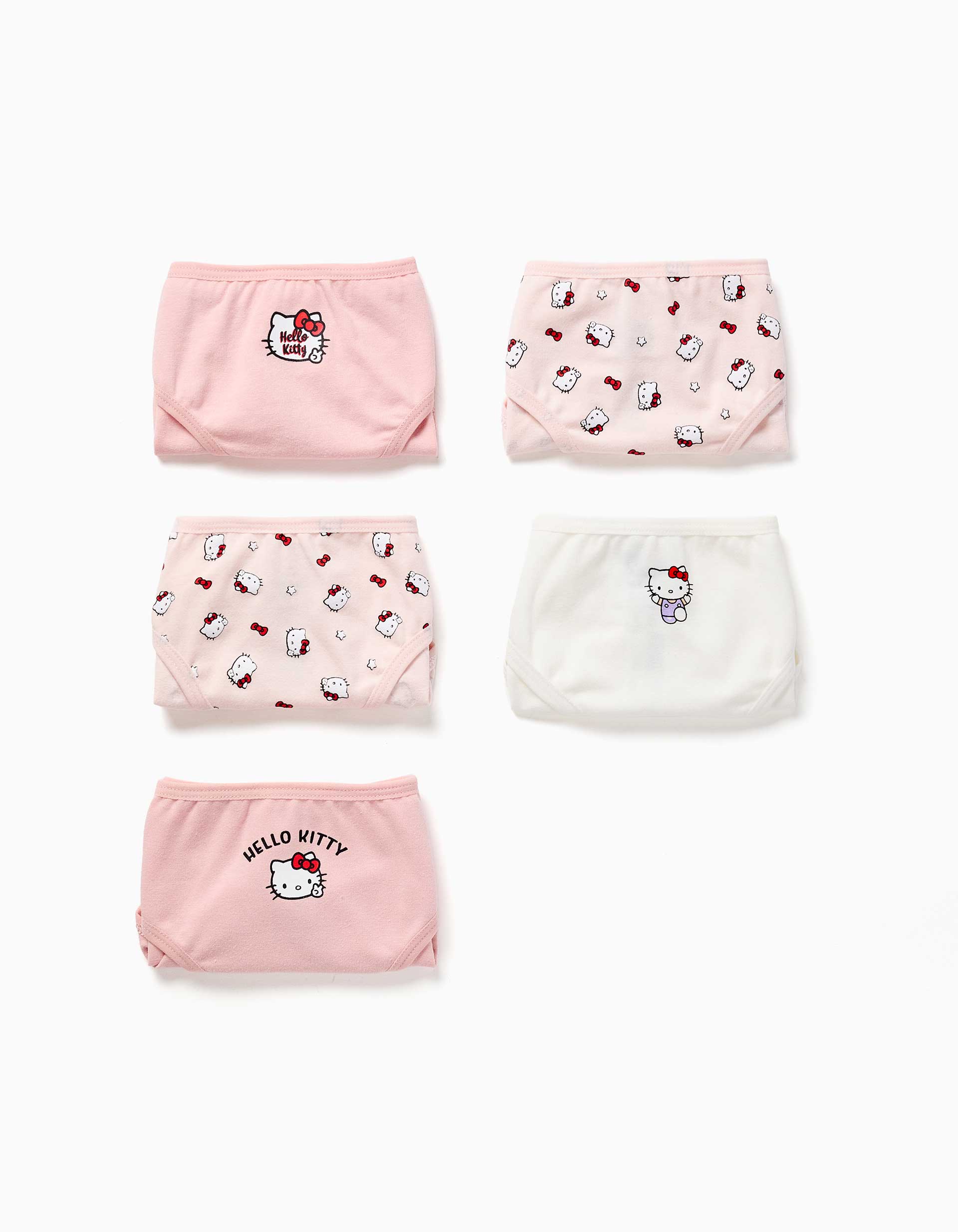5 cuecas de algodão com estampados Hello Kitty para menina, rosa/branco