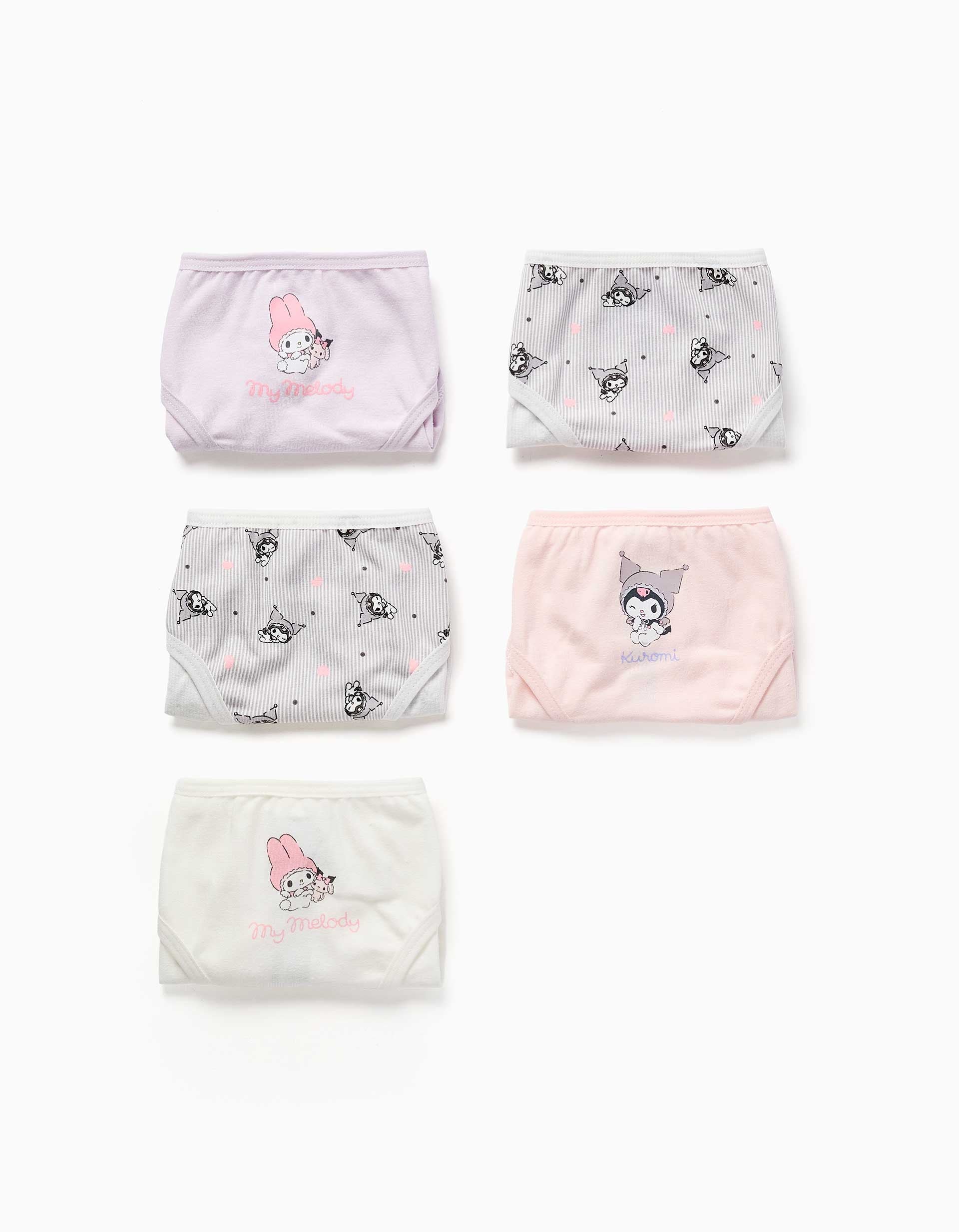 Pack 5 cuecas de algodão com estampados Kuromi para menina, multicolor