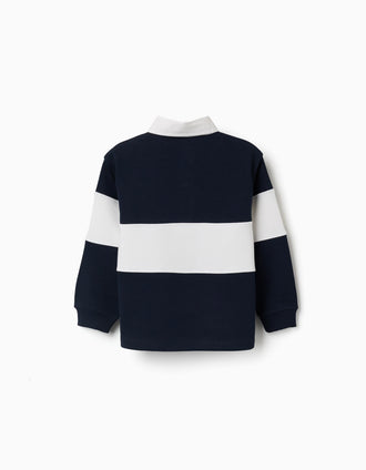 Sweat com gola polo e bloco de cores para menino, branco/azul-marinho
