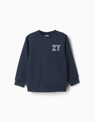 Sweatshirt with ZY embossed print for boys, navy blue
