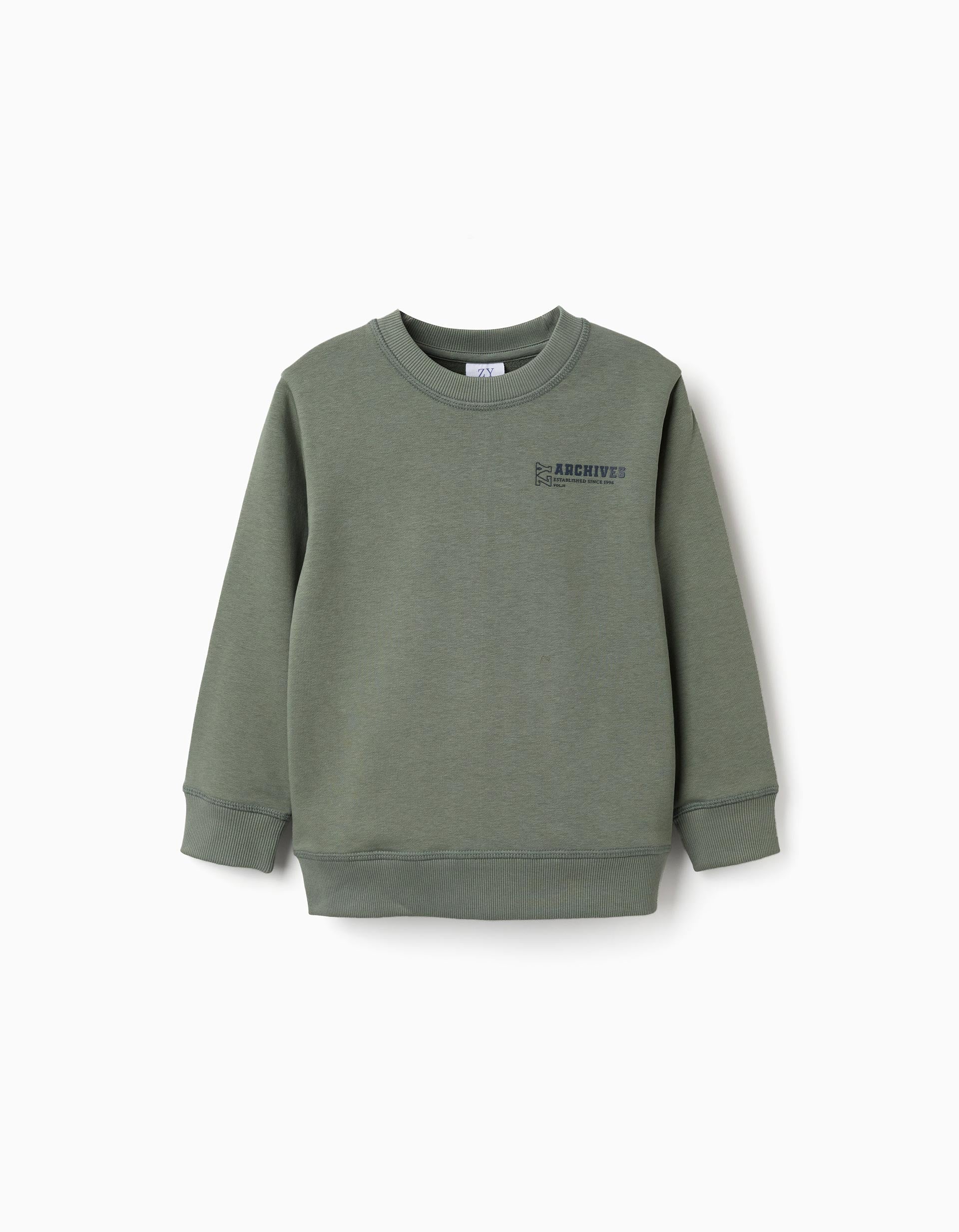 Sweat avec imprimé en relief ZY pour garçon, vert kaki