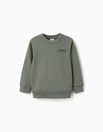 Sweat avec imprimé en relief ZY pour garçon, vert kaki