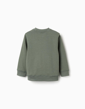 Sweat avec imprimé en relief ZY pour garçon, vert kaki