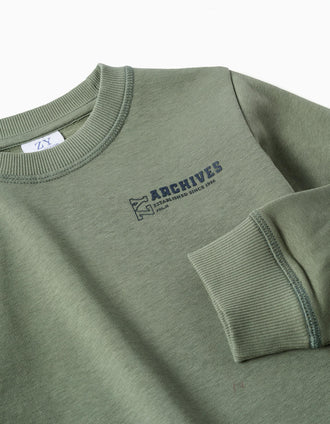 Sweat avec imprimé en relief ZY pour garçon, vert kaki