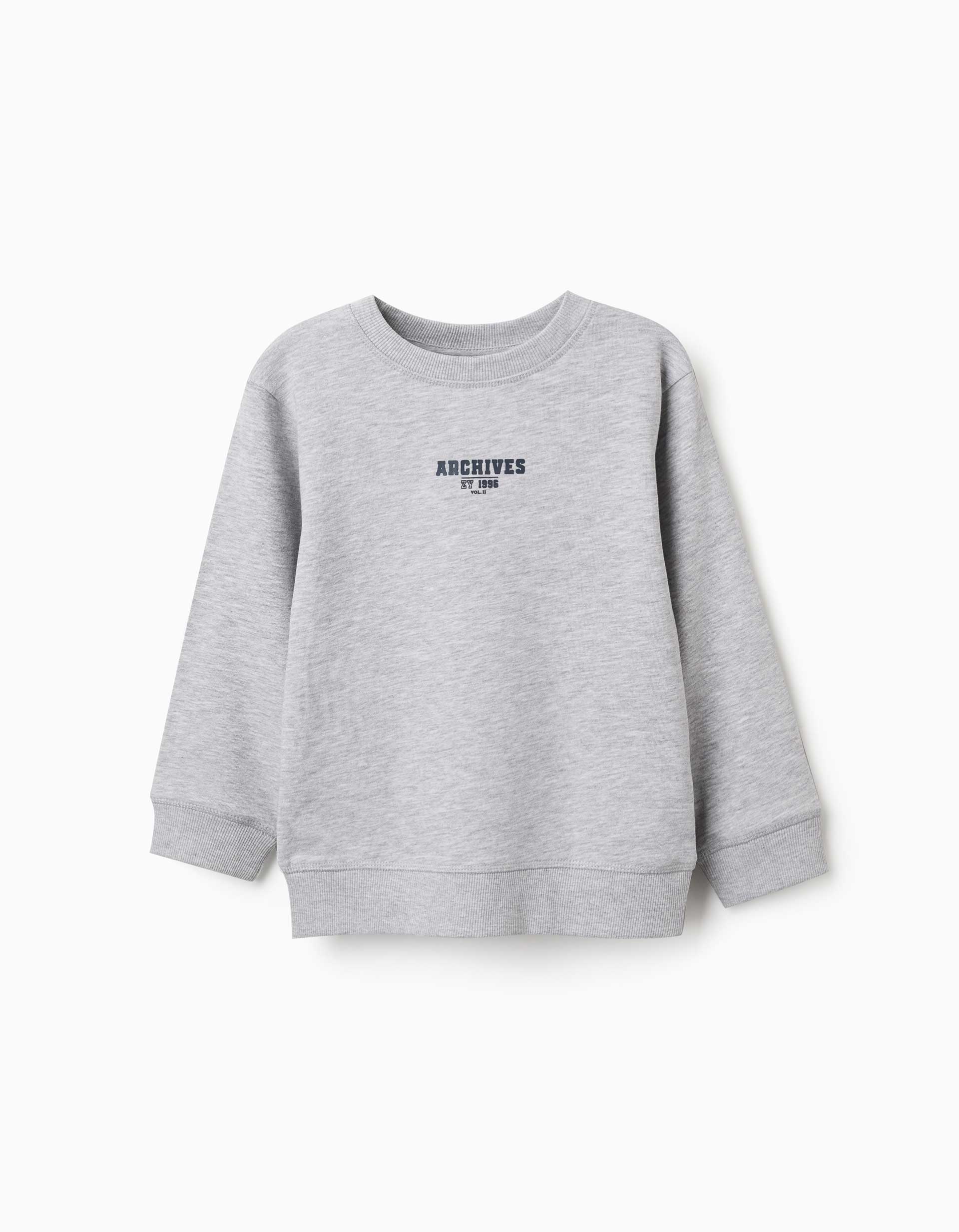 Sweat avec imprimé en relief ZY pour garçon, gris clair