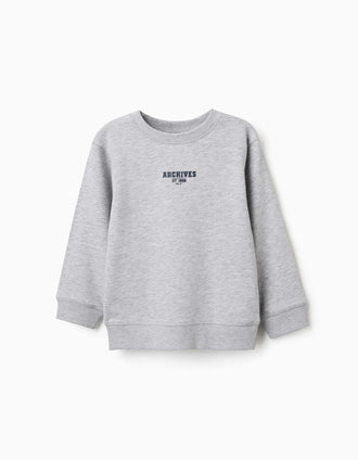 Sweat avec imprimé en relief ZY pour garçon, gris clair